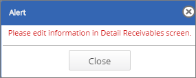 Alert - Edit information in detail receivables